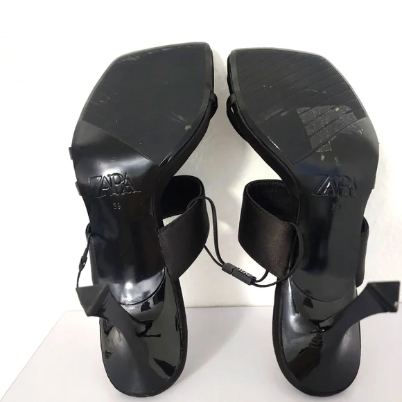 Zara Women's New, Heeled Black Mule Sandals With Rhinestone Buckles.  Size US 8 - Picture 8 of 11